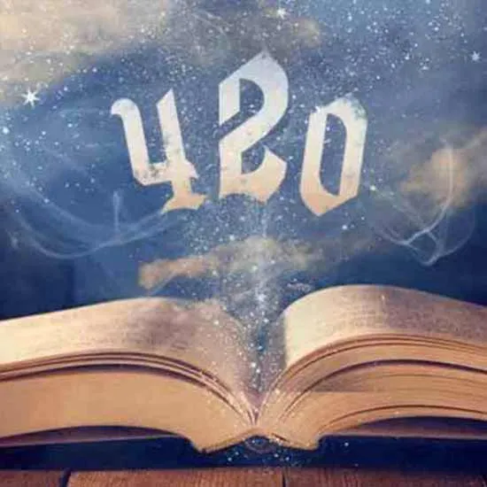 Open book with numerals 420 depicted above it.