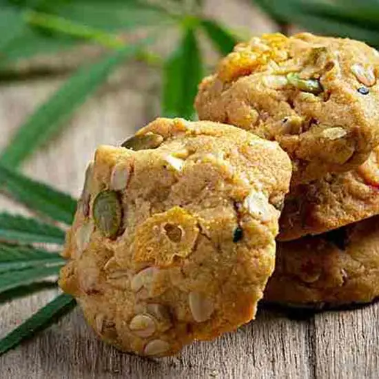 Cannabis cookies and leaves