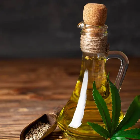 Cannabis infused olive oil in a glass container