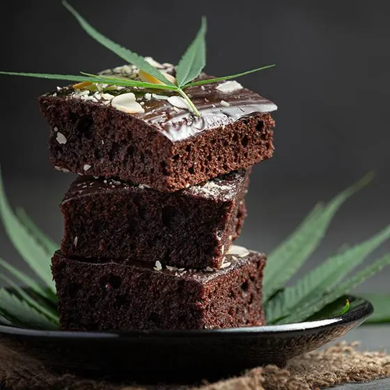 Cannabis brownies stacked one on top of the other