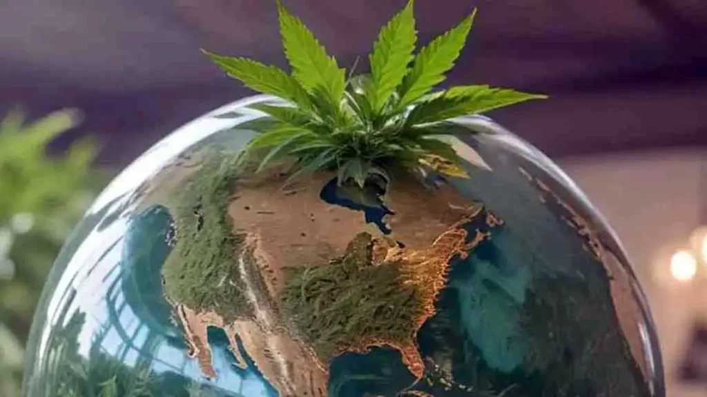 AI image of a globe with cannabis leaves growing from the top