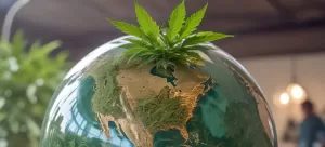AI image of a globe with cannabis leaves growing from the top