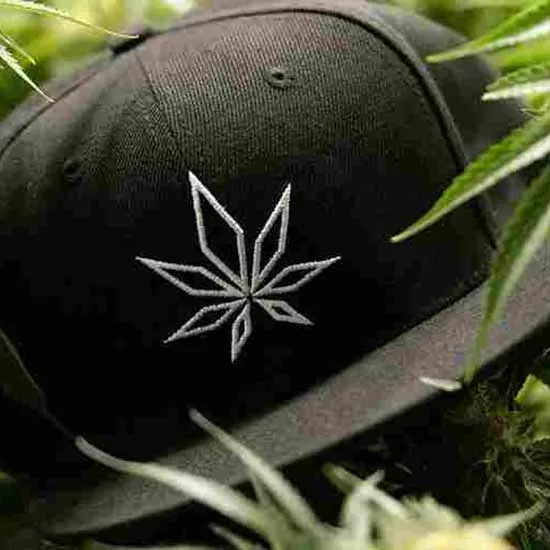 Black cap with cannabis emblem