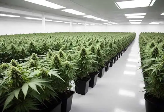 Cannabis plants under artificial lighting