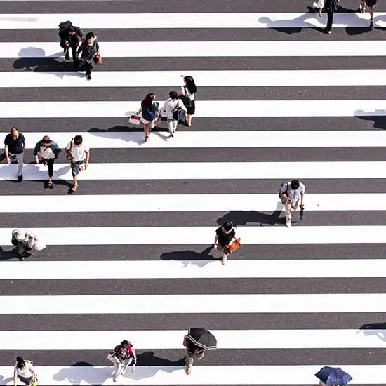 Top view of people walking around, intended to represent people from different walks of life can be affected by PTSD.