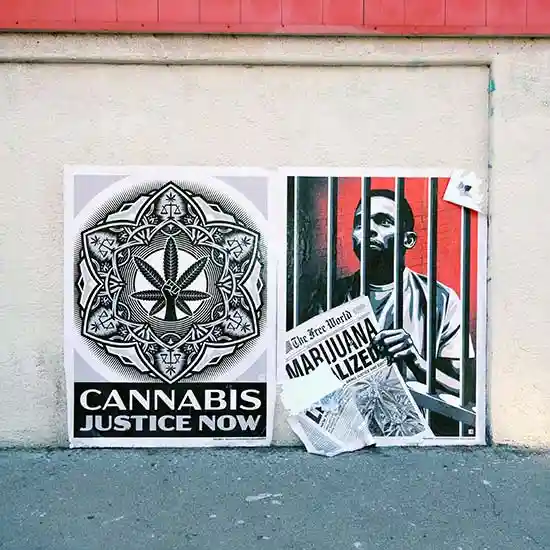 Poster depicting the struggle for cannabis legalization