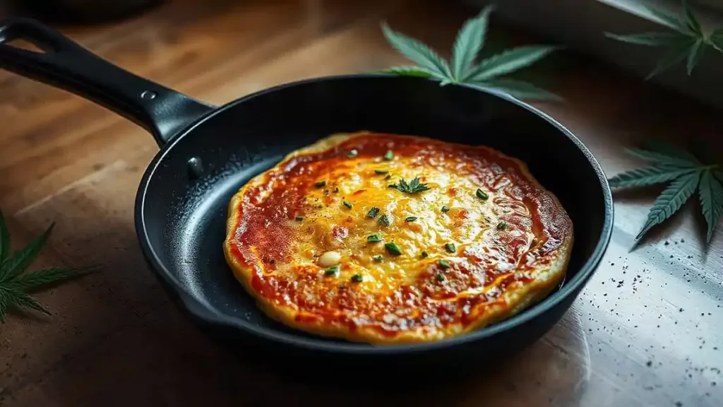 Cannabis infused pancake in a skillet