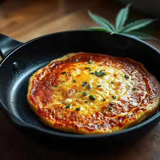 Cannabis infused pancake in a skillet