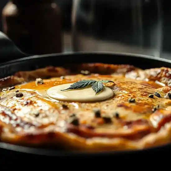 Closeup of Cannabis infused pancake in a skillet