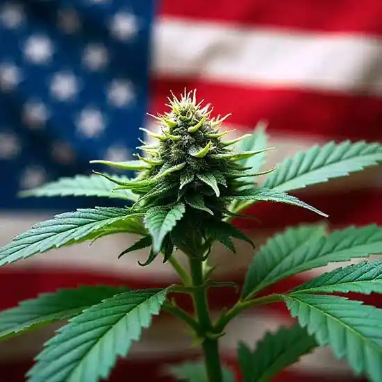 USA flag with cannabis and cannabis legalization