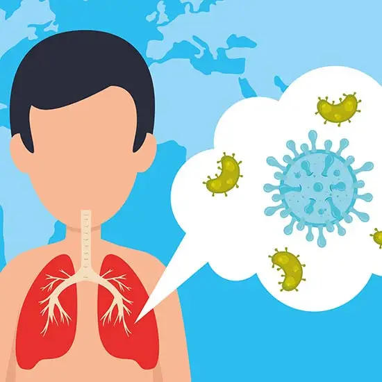 Infographic showing infection in the lungs of a person with COPD