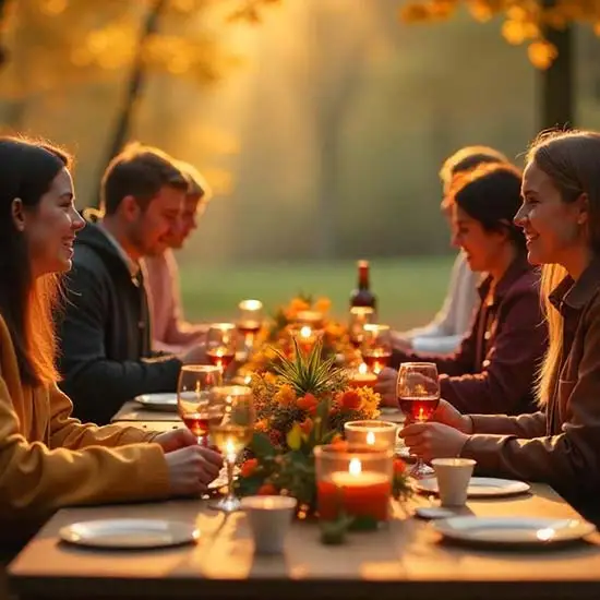 Group of friends having Thanksgiving meal